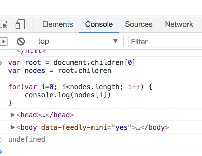 Screenshot of the Javascript console in Chrome